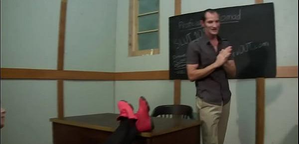  Sweet femdom student in stockings jerks teacher